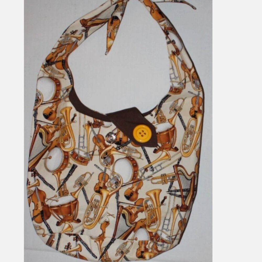 Cloth Shoulder Bag Musical Instrument Print Musician Slouchy Hobo Bag Band Horns
